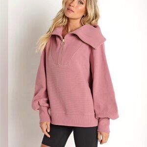 Varley Dusty Rose Ribbed Quarter-Zip Top
